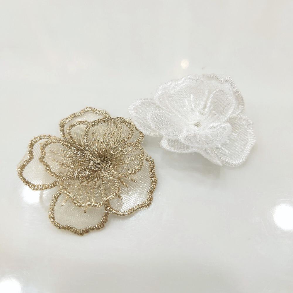 10PCS Embroidered Organza Fabric Floral Appliques  For Hairband Nail Decoration