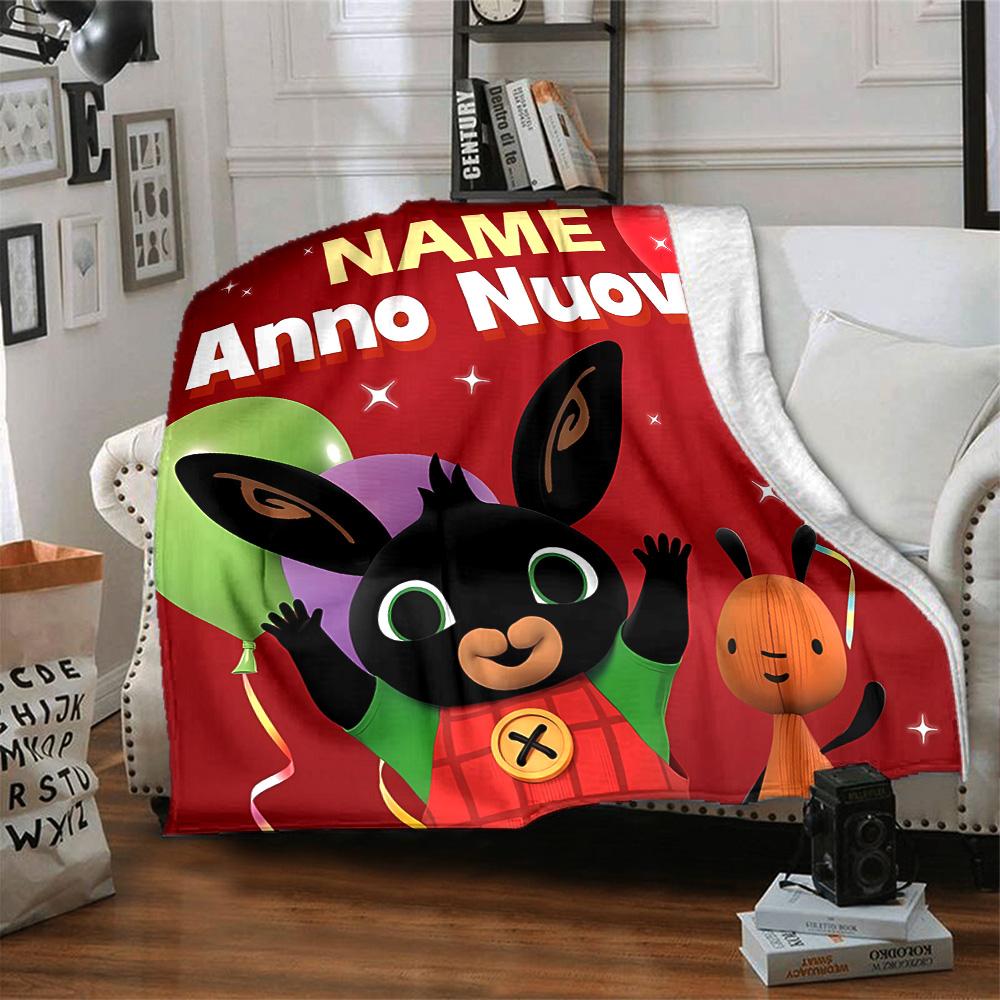 Customizable Bing Bunny1 Throw Blanket – Personalized Name, All-Season Cozy Snug Blanket, Machine Washable, Personalized Blanket