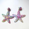 Starfish Raffia Woven Flower Stud Earrings - Seaside Resort Style Spring/Summer Accessories