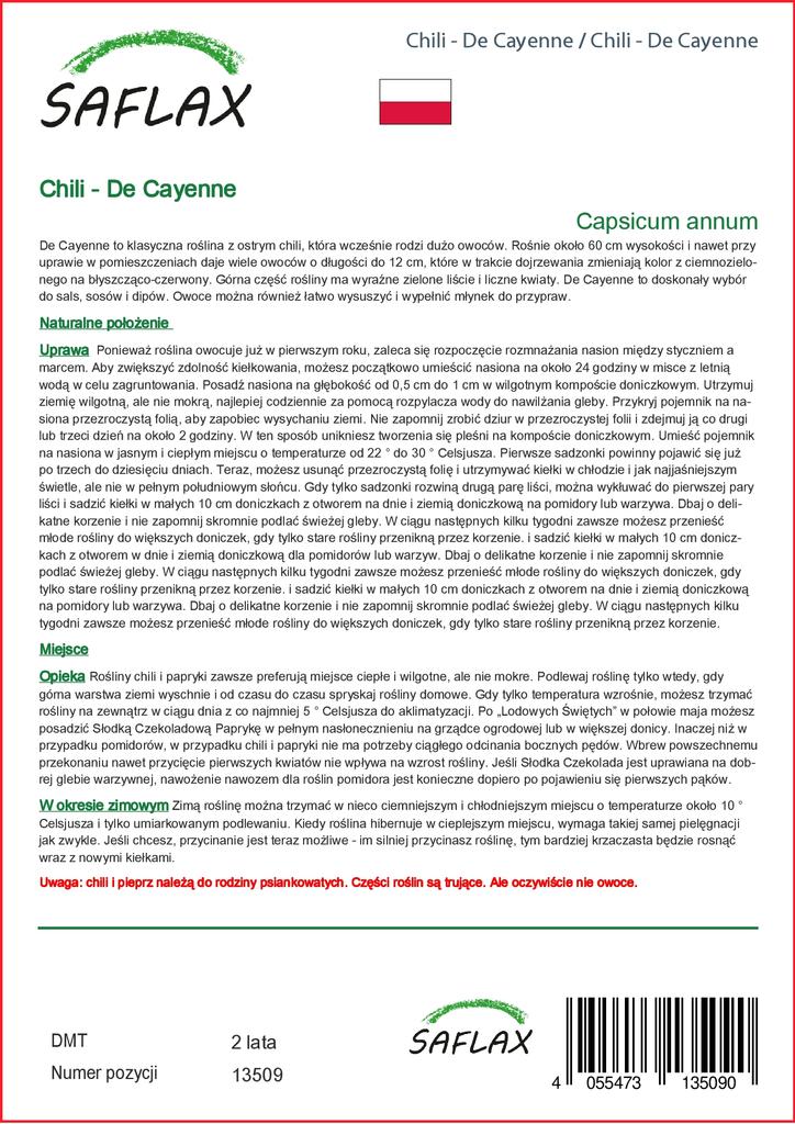 SAFLAX Garden In the Bag - Chili - De Cayenne - 20 Seeds - With Substrate In a Fitting Stand Up Bag - Capsicum Annum