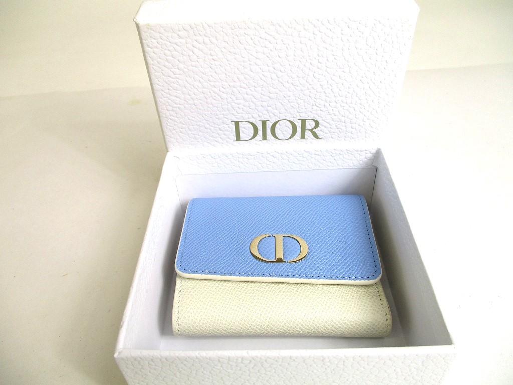 Authentic Christian Dior Montaigne Light Blue Pearl White Leather Trifold Wallet #a450  Refurbished