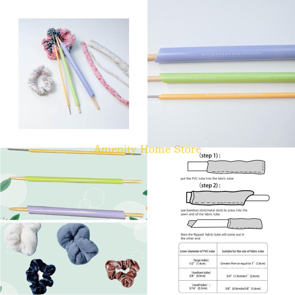 F26C Fabric Tube Turners Fabric Sewing Set of 3 for DIY Scrunchies Belt Tie Sewing Fabric Sewing Tool China Mainland