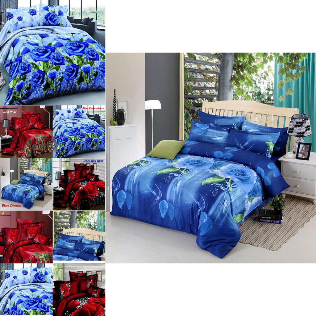 Luxurious 4pcs Printed 3d Bedding Set Queen Size With Elegant Quilt Cover And Soft Pillowcases