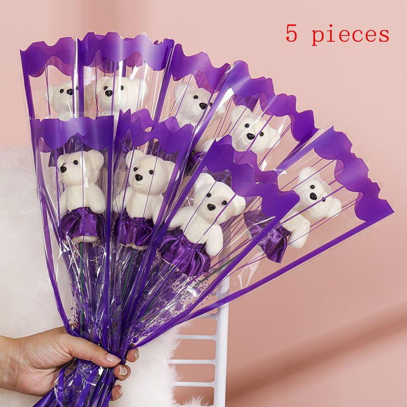 5Pcs Wedding Decoration Rose Bear Artificial Flowers Bouquet For Valentine'S Day Diy Gift Ornament Party Supplies Home Decor
