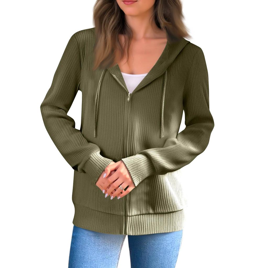 Women's Fashion Casual Sweatshirt Loose Zipper Cardigan Long Sleeve Hooded Jacket