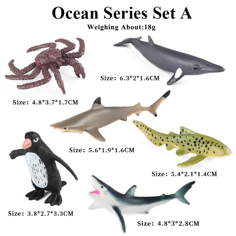 Oenux Mini Ocean Marine Shark Model Classic Sea Life Animal Whale Turtle Action Figures PVC Lovely Educational Toy For Kids Gift
