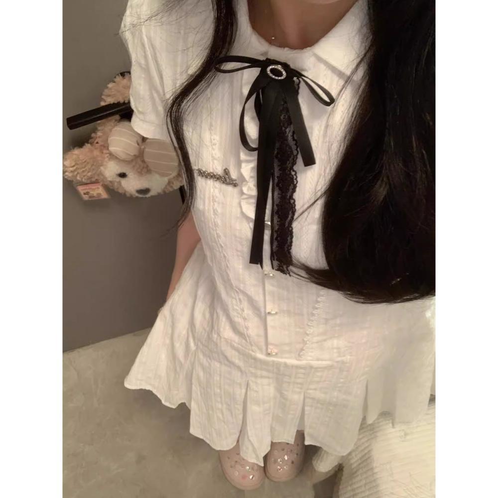 

Сладкое студенческое платье женское летнее нежное маленькое платье принцессы талия тонкая плиссированная юбка XL- (recommended 110-60kg)