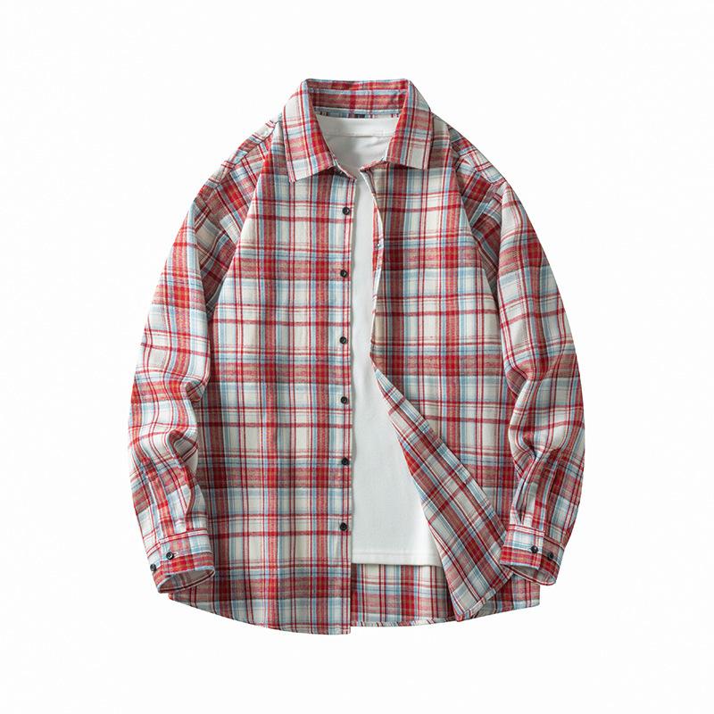 Autumn Fashion Simple Contrasting Color Men's Plaid Shirt, Korean Version of Trendy Casual Men's Long-sleeved Shirt