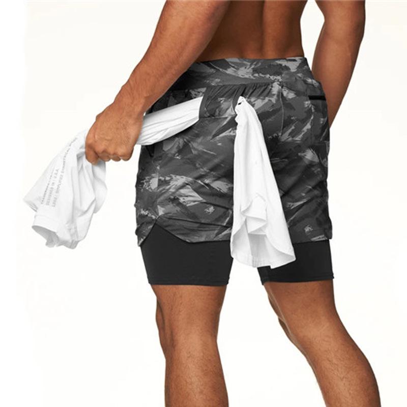 Men s Double Layer Color Block Sports Shorts with Hang Towel - Breathable, Solid Color Fitness Running Shorts. XL