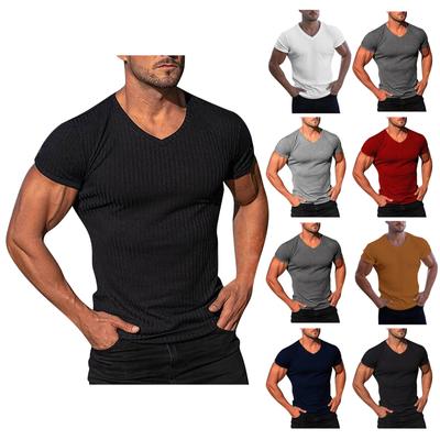 (SU)Herren Casual Slim Fit Basic Kurzarm Mode T-Shirt V-Ausschnitt Sommer Top