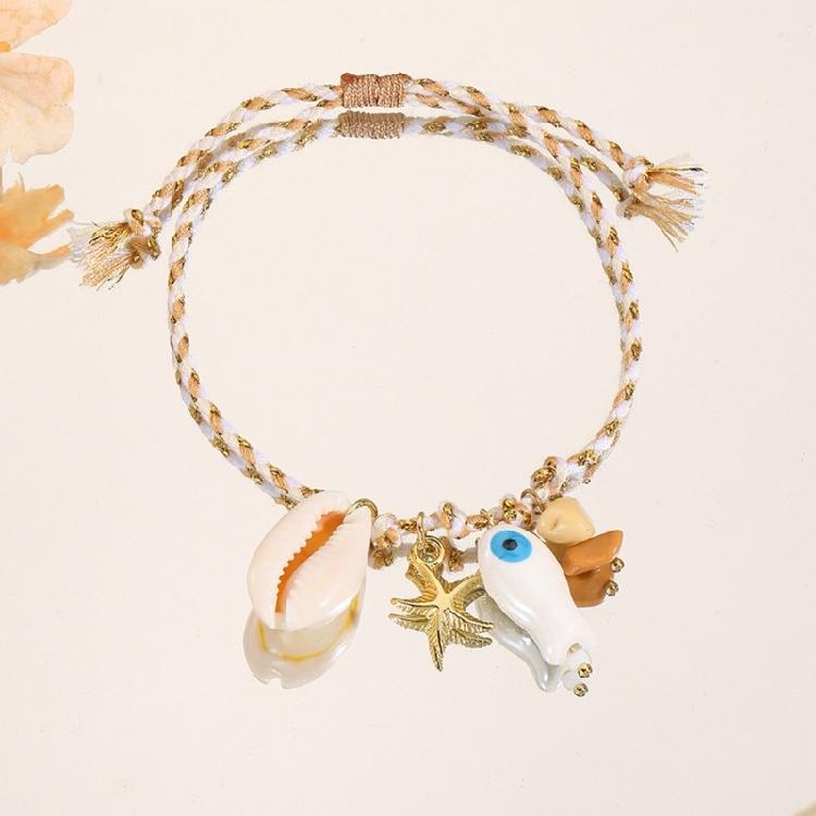 Keramik-Meerestier-Anhänger, geflochtenes Armband, verstellbares Seildesign mit Seestern- und Muschel-Charm, lässiger Schmuck