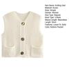 Women Knitting Vest V-Neck Sleeveless Single-Breasted Pocketed Knitting Waistcoat Versatile Solid Color Knitwear