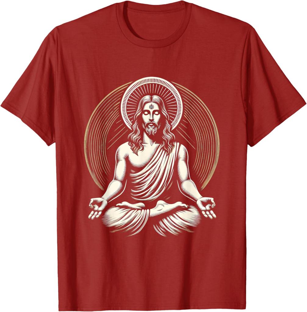 Jesus Meditating Spiritual Zen Graphic Tee Men's Cotton Casual Short Sleeve T-Shirt
