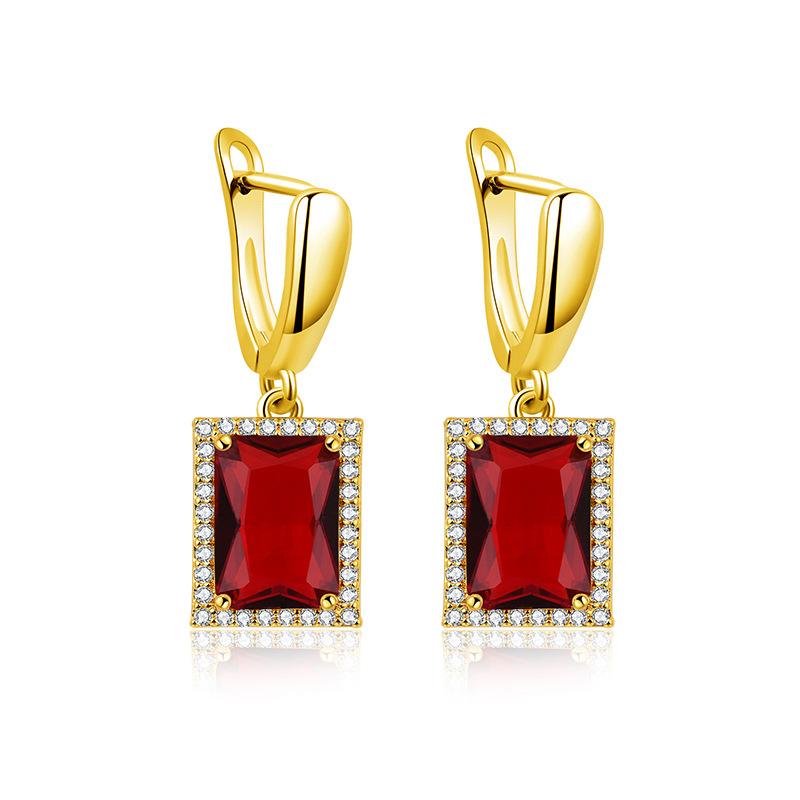 Vintage Court Square Ruby Náhrdelník Šperky Šperky Hip Hop Zirkon Sada Šperků