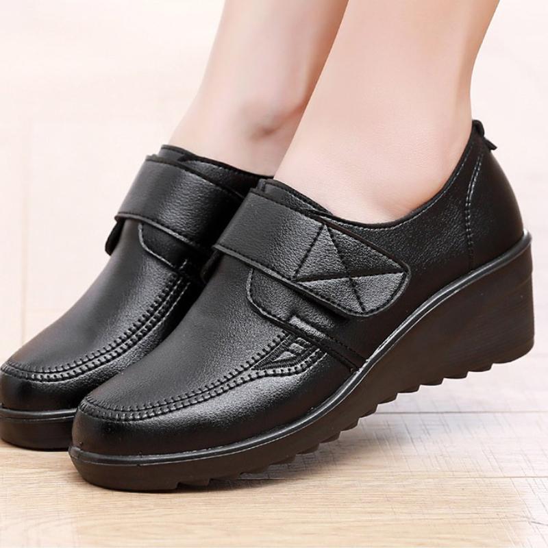 Fashion Women's Shoes Zip Womens Wedge Shoes Black Soft Sole Moms Shoes Non Slip Durable Women High Heels Comfortable Zapatos De Mujer