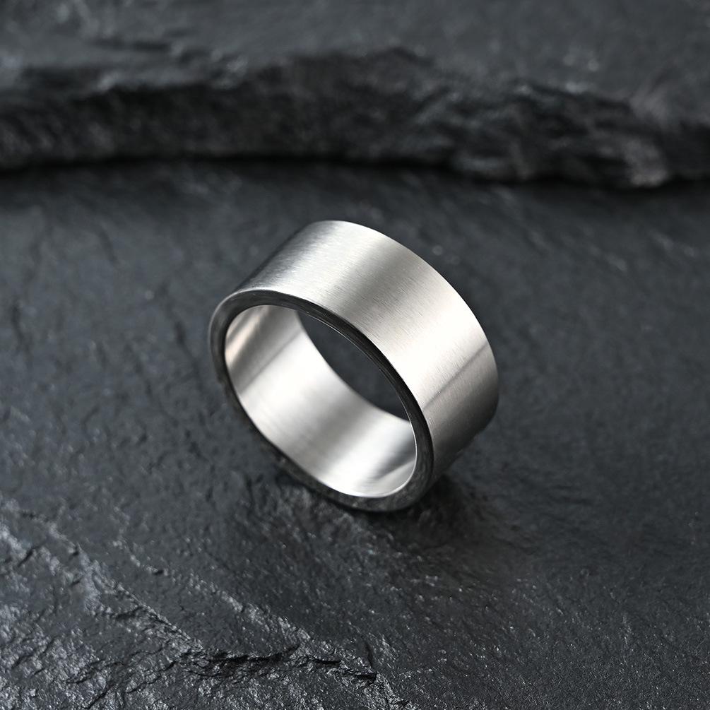 10mm Wide Minimalist Matte Brushed Titanium Steel Ring, Vintage Silver Men's Hip Hop Jewelry