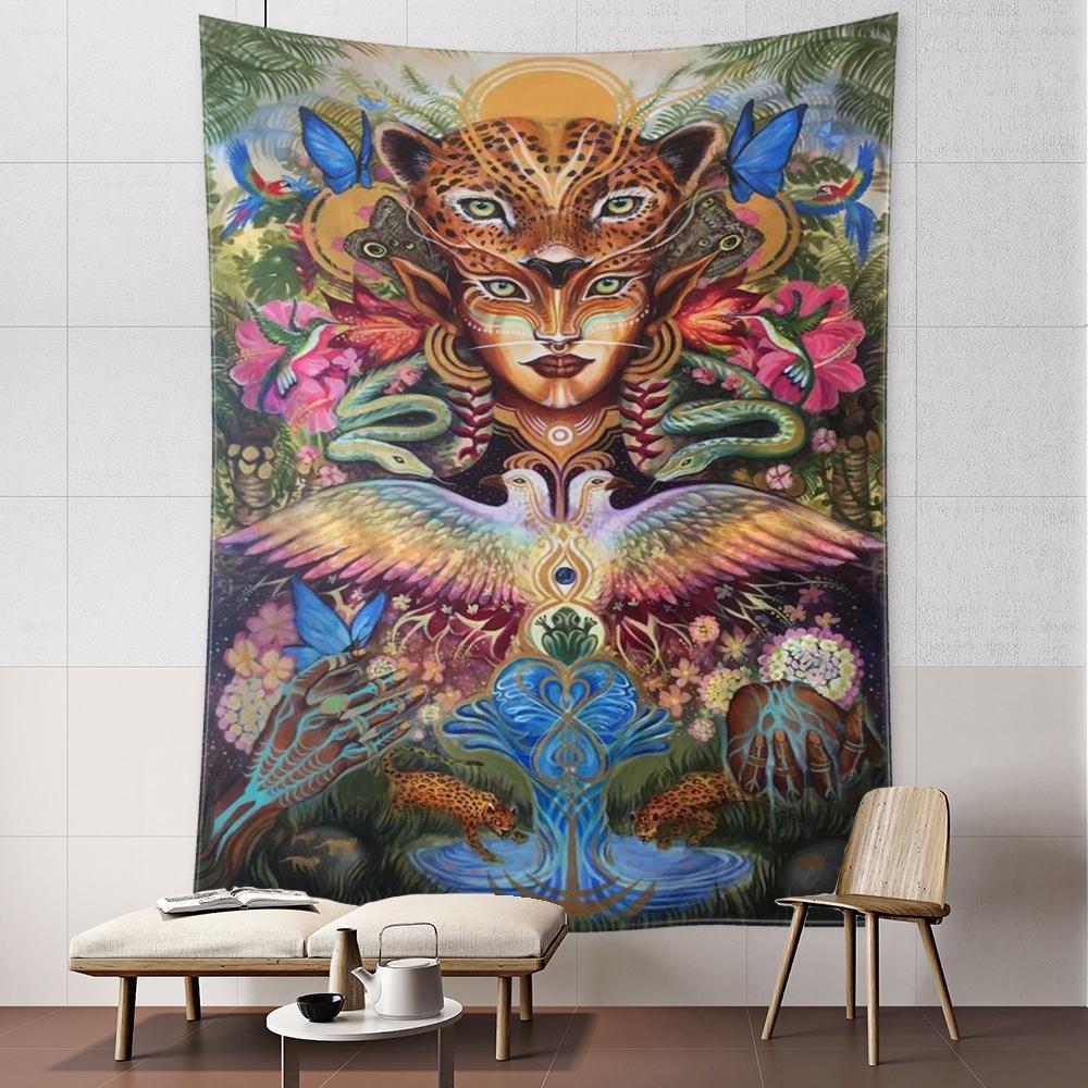 Abstract Leopard Head Tapestry Wall Hanging Psychedelic Witchcraft Tropical Scenery Living Room Bedroom Home Decor