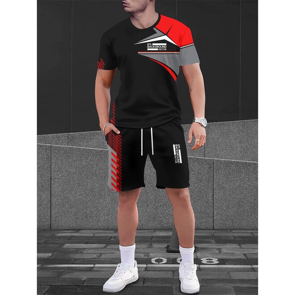 Neue Mode 3D Lustiger Druck Herren Anzug Übergroß Kurzarm Shorts Zweiteiler Herren Sportbekleidung Sommer Freizeit Reise Anzug