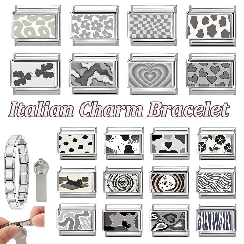 Fashion Personalized DIY Gray Color Italian Charm Bracelet Heart Cat Flower Skull Bead Fit 9mm Bracelet Stainless Steel Jewelry
