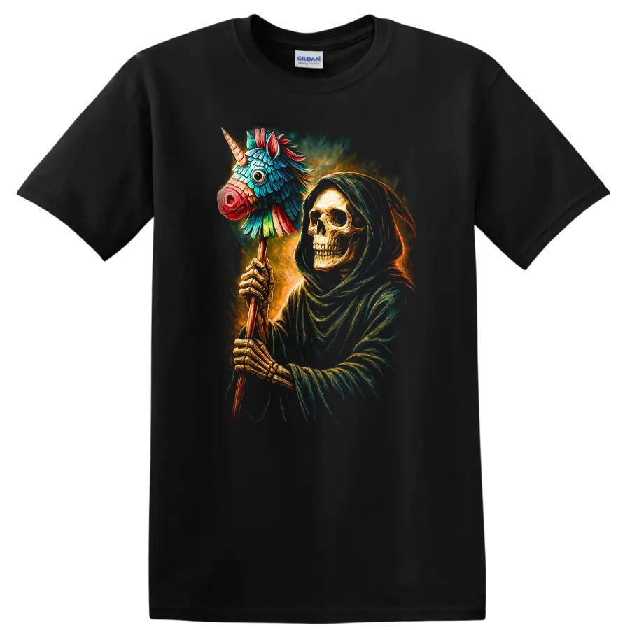 Skeleton Holding Unicorn Pinata T Shirt Funny Halloween Costume Tee