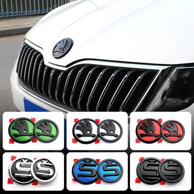 BTL3 2pcs Car Front Hood Badge Rear Trunk Emblem Sticker Auto Accessories For S Octavia VRS Vision Kodiaq Favorit Rapid Fabia