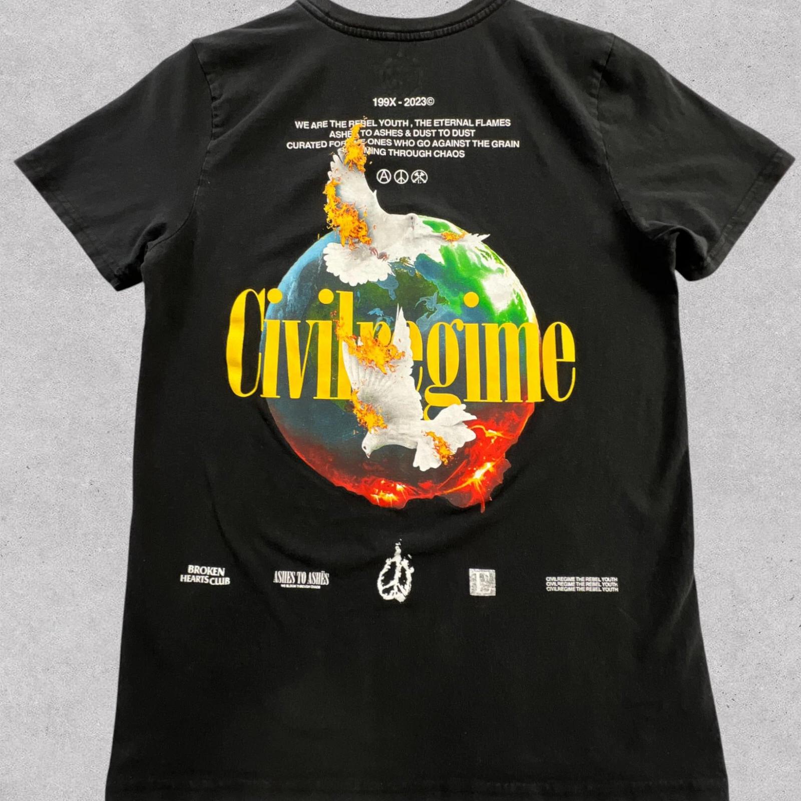 Civil Regime Rebel Youth Ashes to Ashes T Shirt Mens Medium Black Broken Hearts 2XL