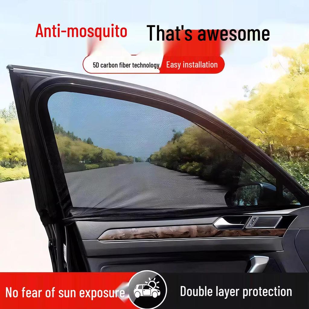 Car Window Mosquito Net Sunshade: Breathable, Mosquito-Proof, Heat Insulation, Privacy Blackout, Universal Fit.