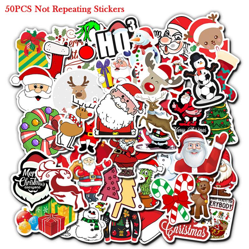 Christmas Series 50pclot Santa Snowman Suitcase Laptop Car Stickers Waterproof