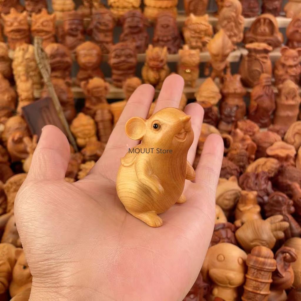 Natural Thuja Animal Hamster Small Statue Cute Home Room Car Decoration Ornaments Chinese-style Zodiac Sign Gift
