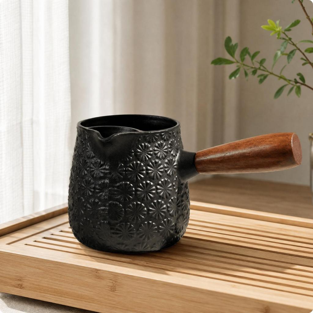 600 Ml Cast-Iron Teapot Equal Heating Distribution with Wooden