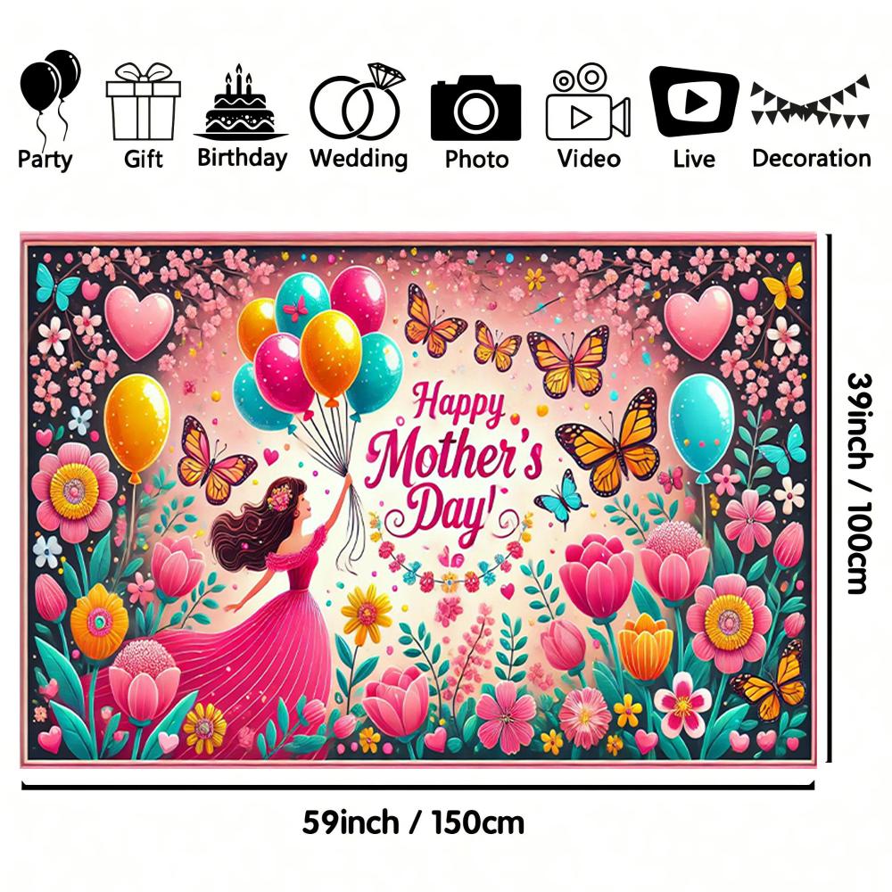 1pc Happy Mother's Day Polyester Background Cloth - suitable for indoor/outdoor decoration home garden yard decoration Mother