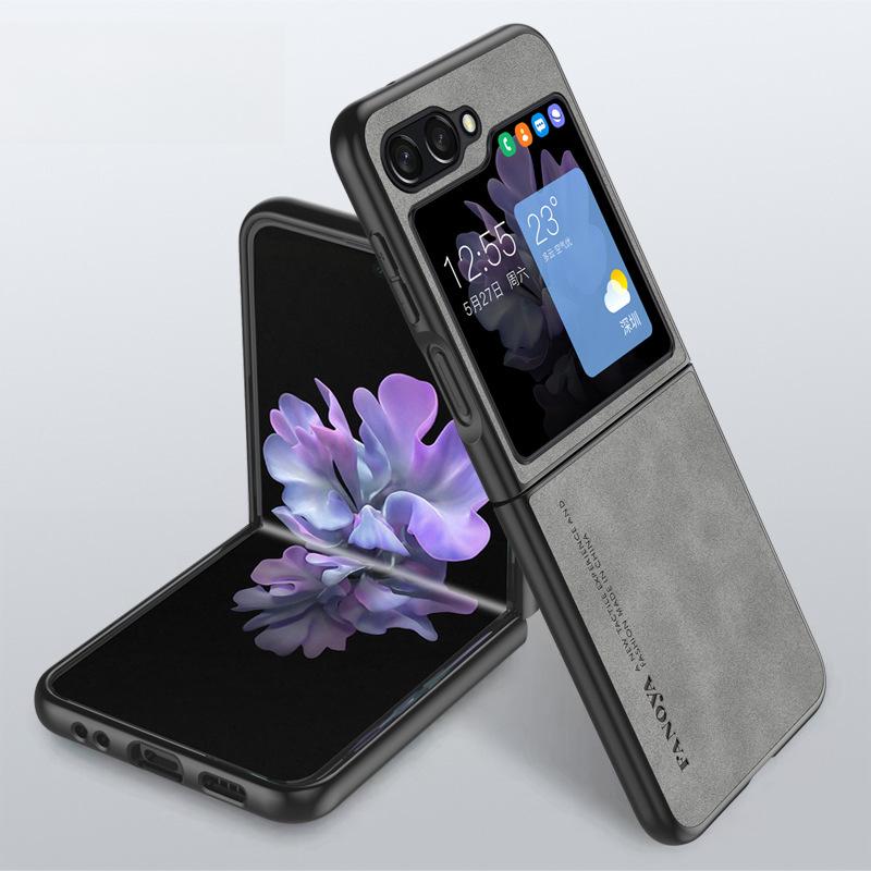 Suitable for Samsung Z Flip6 Sheepskin Foldable Phone Case Fold4 Leather-texted Flip3 Protective Case W20