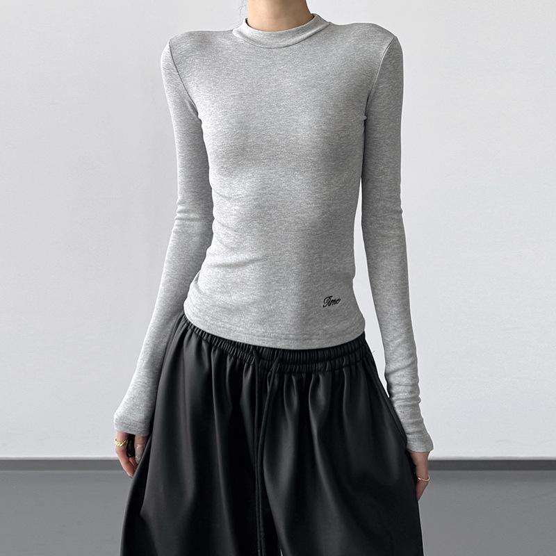 2025 Women's Slim Fit Long Sleeve T-Shirt - Autumn Winter Solid Color Base Layer Top