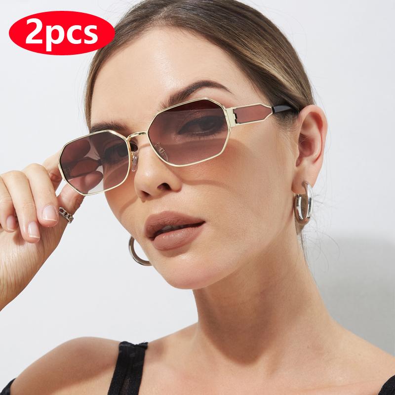 Protective Glasses 2pcs Vintage Women Polygon Sunglasses Female Metal Frame Design Casual Sun Glasses Female Male Eyewear UV400