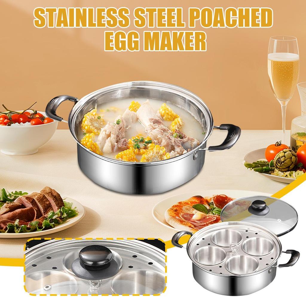 Egg Poacher Stainless Steel Egg Maker Small Household 4 Cup Steamer Pan Multi purpose Steamer Kitchen Gadget for Cooking