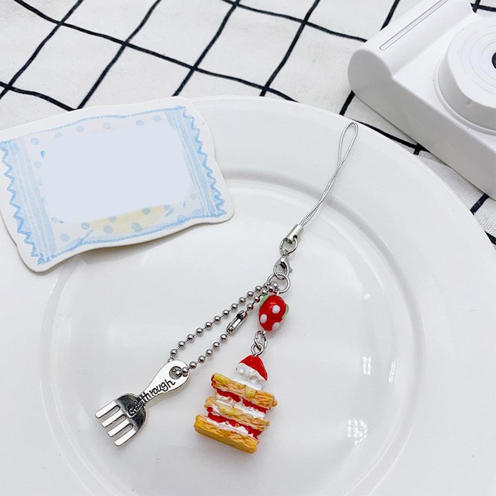 Cake Ice Cream Spoon Fork Pendant Phone Charm Hangings Rope Cute Phone Chain Strap Bag Decoration Keychain Accessories