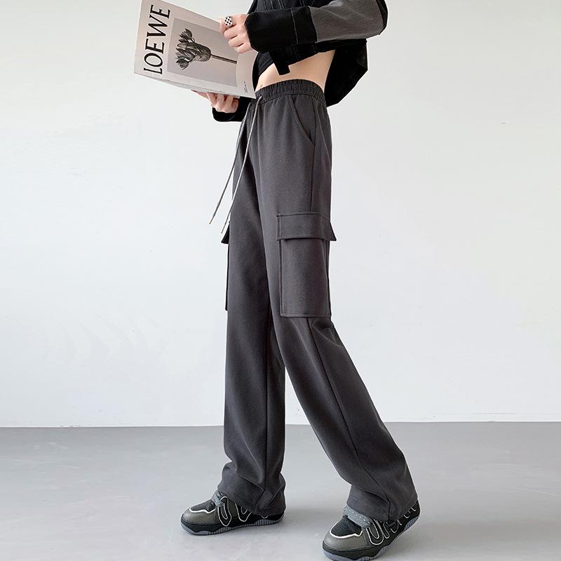 Wide-leg pants women's autumn and winter new casual leggings sweatpants loose fleece thickened sports tooling pants