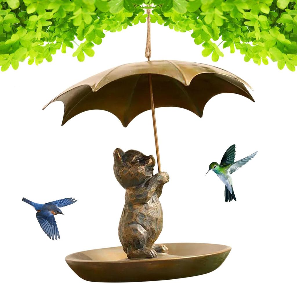 Animal Bird Feeder With Umbrella - Cute Squirrel//Dog Holding Umbrella Design Bird Feeder - Metal Feeders For Garden Yard Decor, For Birds Lovers