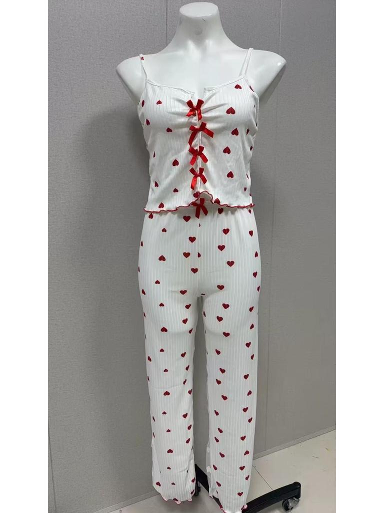 Set de pijama european și american cu imprimeu plasă: Pijama de casă din două piese pentru femei