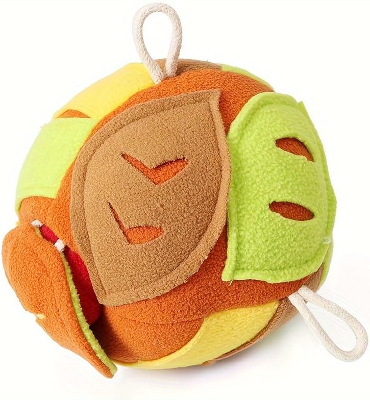 Interactive Dog Toy, Scented Sound Puzzle Ball with Three Handles, Plush Stress Relief Toy, for Medium Breeds, Machine Washable, No Charging Needed