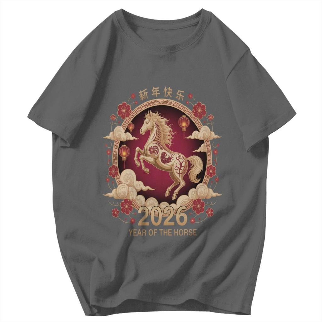 Herren T-Shirt 2026 Feuerpferd Chinesisches Neujahr Pferd Vintage Idee Y2K Grafik-T-Shirts Unisex Oberteile T-Shirts