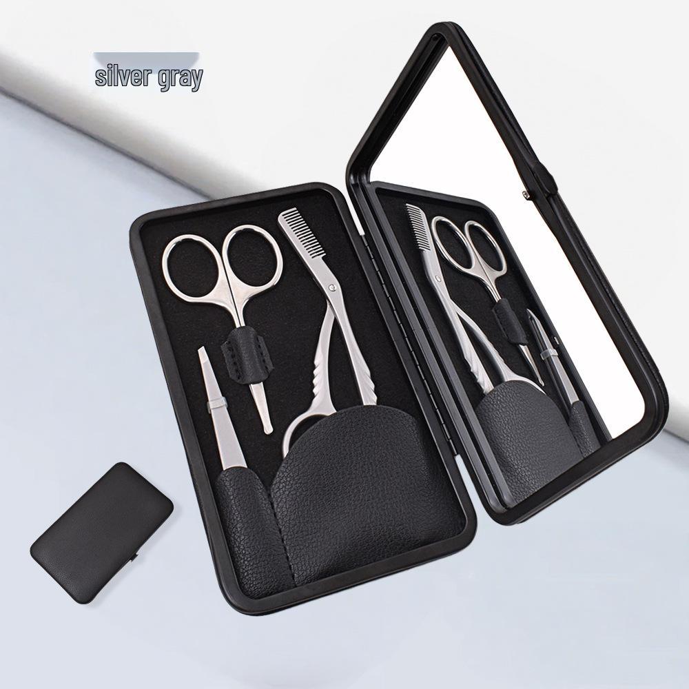 Men's Stainless Steel Grooming Set: Beard, Eyebrow & Nose Hair Trimmer with Mirror & Storage Box