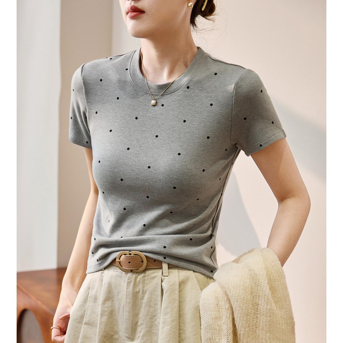 

Футболка в горошек для женщин, замедляющая старение, летний универсальный топ в корейском стиле с короткими рукавами 2XL