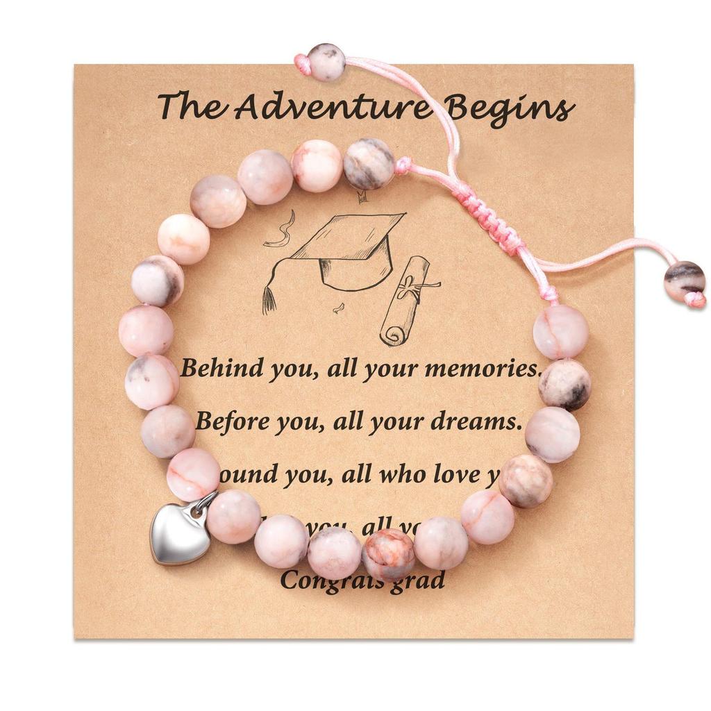 Pink Zebra Heart Pendant Bracelet - Adjustable Flat Knot Weaving, Perfect Back-to-School or Birthday Gift