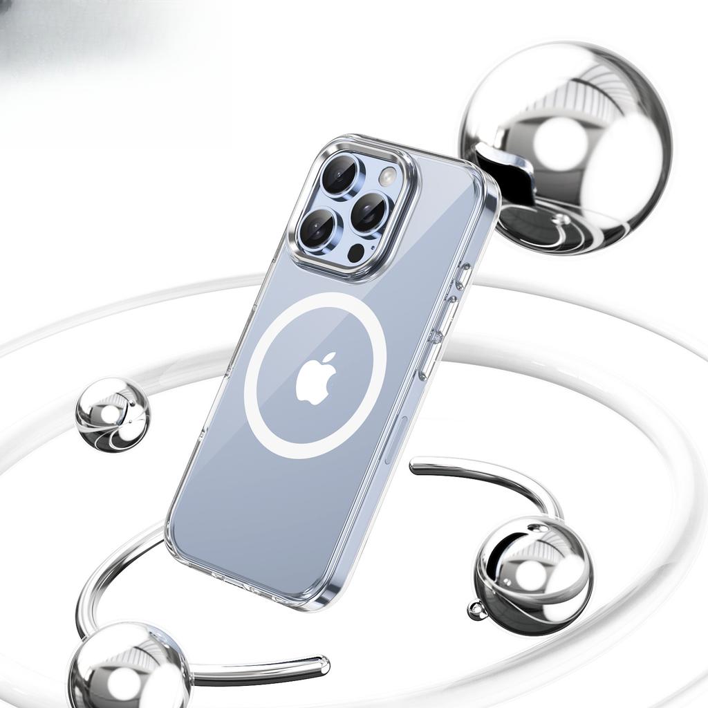 Suitable for IP16 Metal Lens, Apple 15pro Ice-sensing Glass Magnetic Case, 12 Fully Wrapped Anti-drop Phone Case