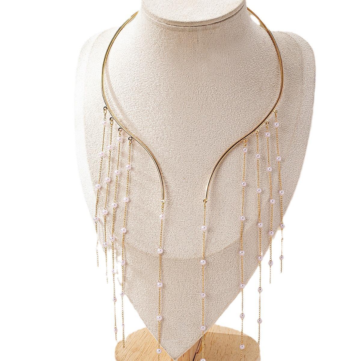 

Классическое длинное ожерелье с подвеской-кисточкой золотой