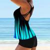 Women's Shoulder Strap Swimsuit with Dual Color Mixed Print Bikini Short Tank Top Swimsuit