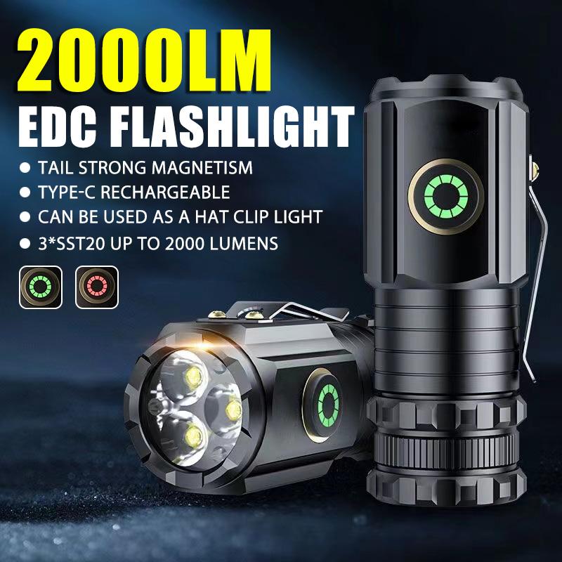 2000LM Hochleistungs-LED-Taschenlampe Wiederaufladbare EDC Taktische Schlüsselanhänger-Taschenlampe mit Magnet Outdoor-Beleuchtung Campinglicht