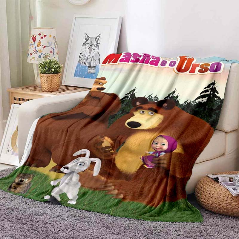 3D cartoon cute M-Masha and Bear blanket flannel home sofa bed bedroom warm portable children's gift picnic sleep soft blanket