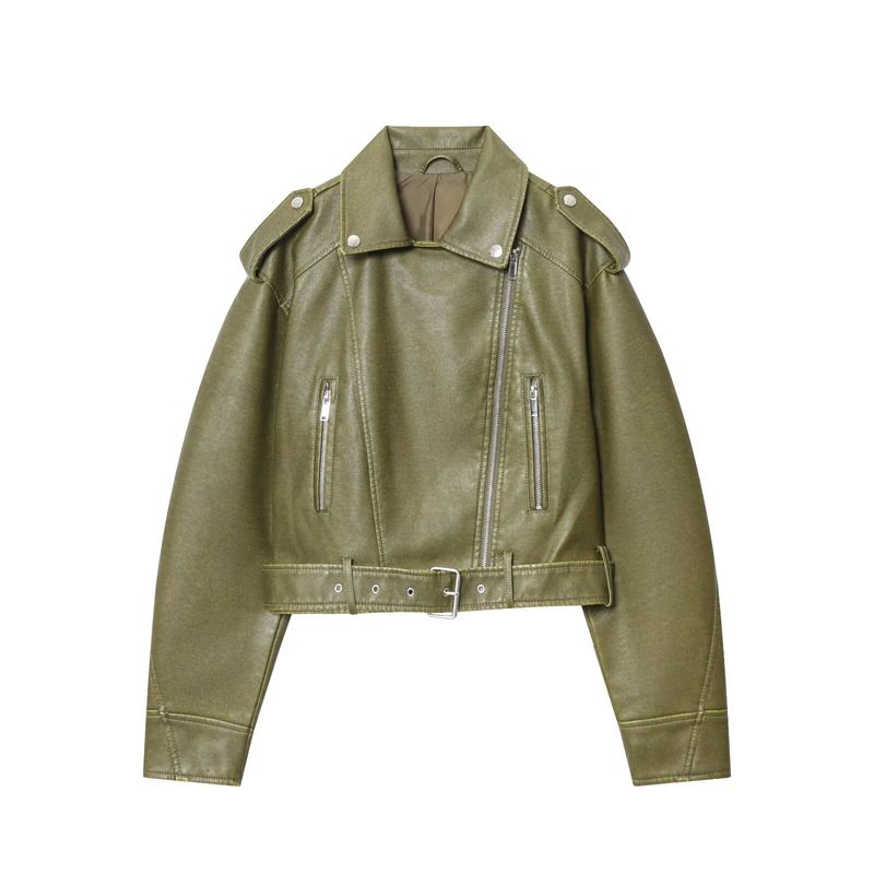 Za Autumn/Winter New Arrivals Women's Clothing Zr European and American Style Fashionable Simple Versatile Washed Belt Leather Jacket Coat